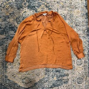 Tula j Burnt Orange Blouse with Ruffle Neckline